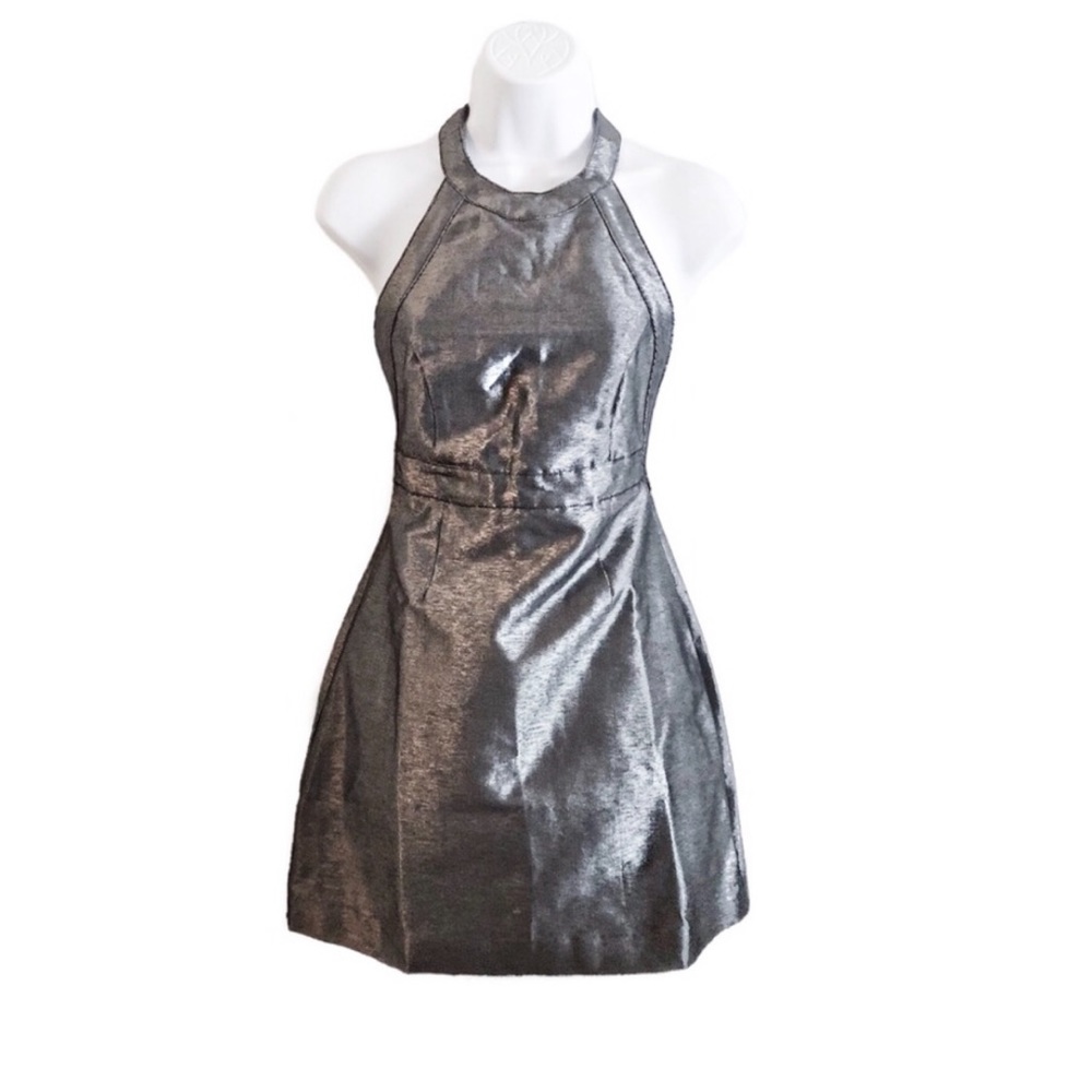 Ben Sherman Metallic Silver Halter Open Back Dress